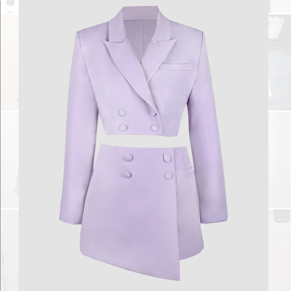 Crop Blazer and Skort Set in Purple